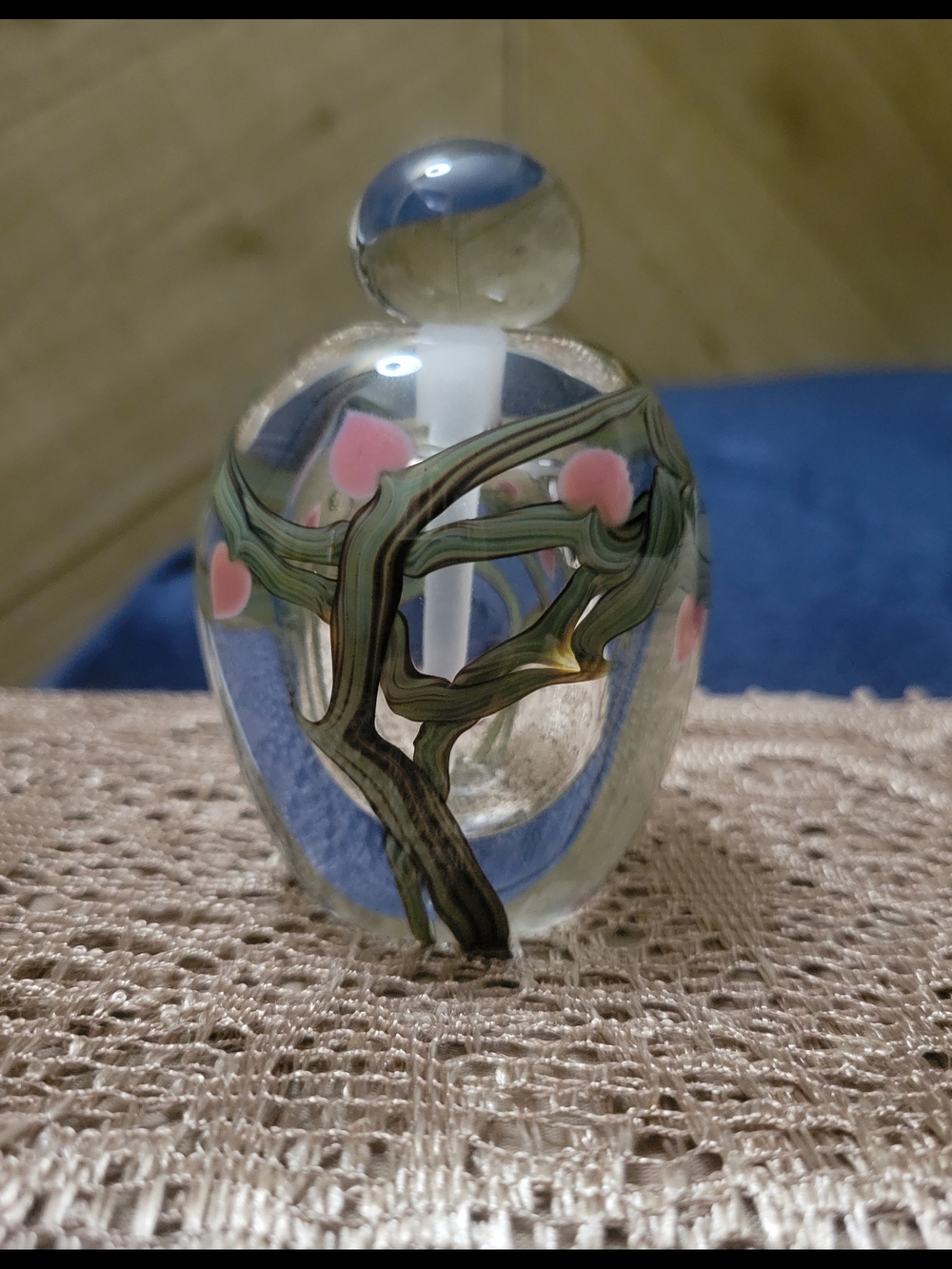 Vintage Signed Zellique Studios Pink & Green Floral Vine Perfume Bottle